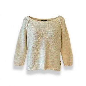 Moth by Anthropologie Button-Hem Speckled Knit Sweater Cream Multicolor Women M
